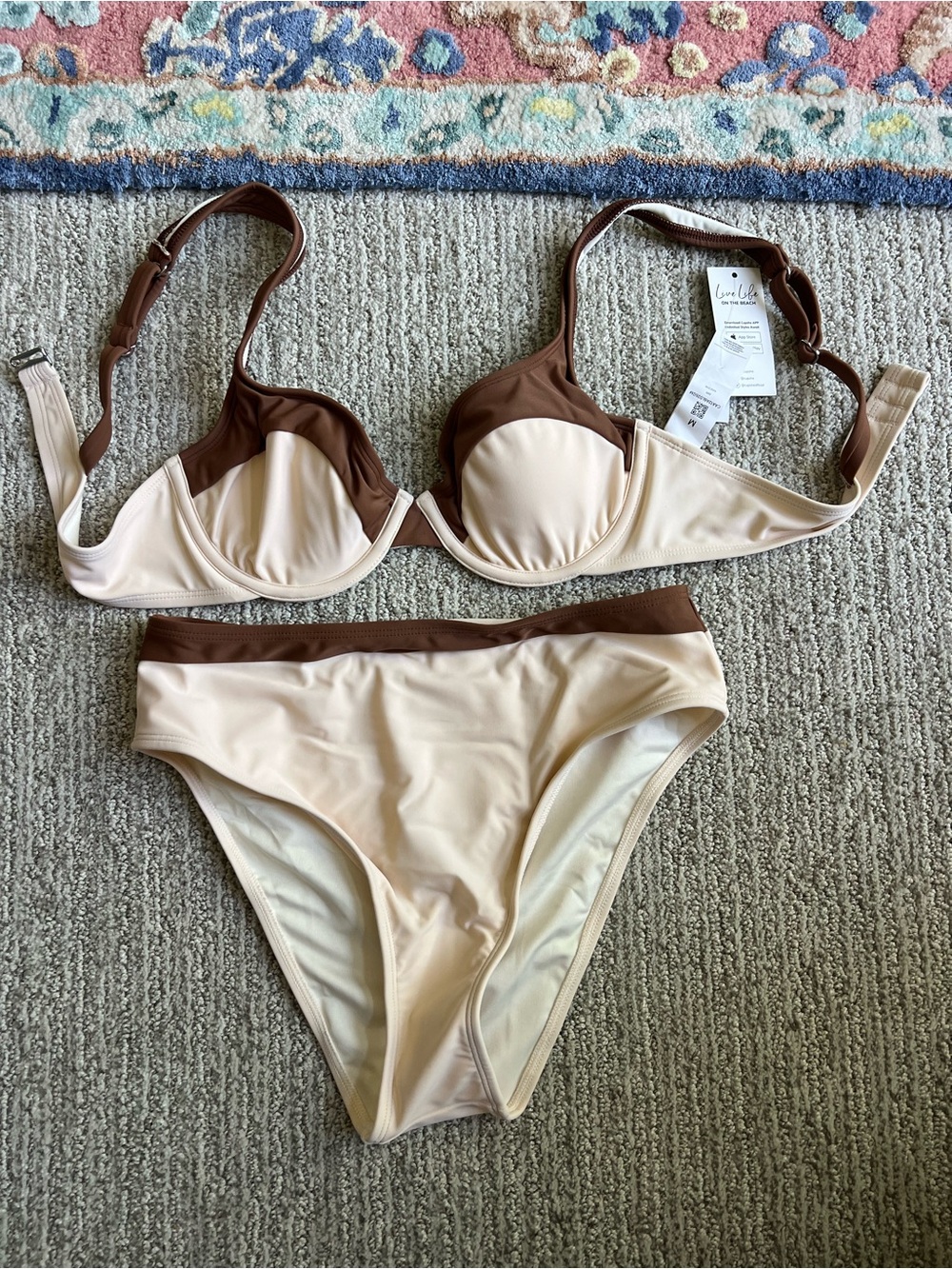 Cupshe Cream and Brown Two-Tone Underwire Bikini Set
